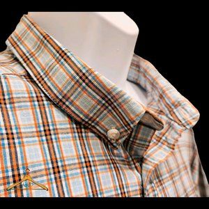 Columbia Casual Shirt - XXL, Short Sleeve, BDC, Blue/Orange Plaid
